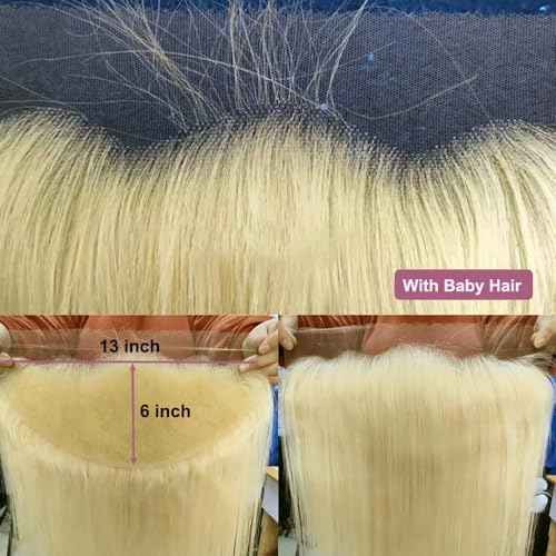 613 Blonde Frontal Straight 13x6 Transparent HD Lace Frontal Closure 12A Brazilian Virgin Remy Hair Free Part Ear to Ear Blonde Human Hair For Women Pre Plucked With Baby Hair 150% 20 Inch