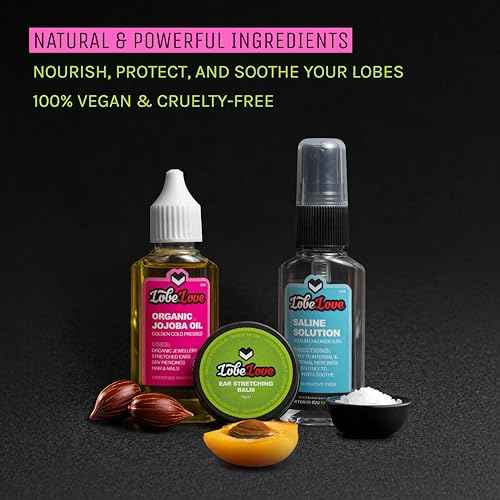 Stretch It - Ear Stretching Aftercare Trio, LobeLove, Premium Ear Stretching Balm, Jojoba Oil, Organic & Professional Saline Solution Spray