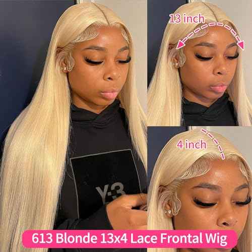 LICHANG 26Inch 613 Lace Front Wig Human Hair 13X4 Blonde Straight HD Transparent Lace Frontal Wigs Human Hair Pre Plucked 200% Density Blonde Glueless Wigs Human Hair