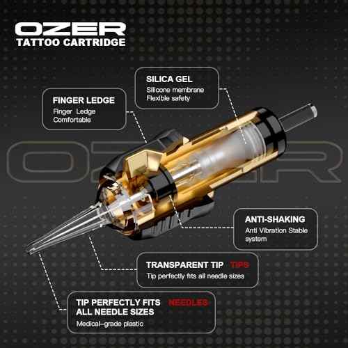 OZER Tattoo Cartridge - #1207RL(0.35mm) 20Pcs Disposable Tattoo Needles with Membrane Safety Cartridges for Tattoo Round Liner