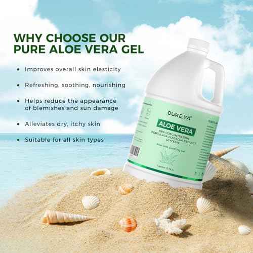OUKEYA 1 Gallon, Aloe Vera Gel ? Soothing, Hydrating, and Nourishing for Face & Body | 98% Natural Aloe Vera, Pure & Organic for After Sunburn Relief, Skincare & Hair Hydration, Calming Moisturizing