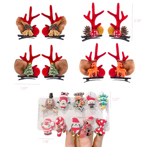 18PCS Cute Reindeer Antler Headdress Hairpin for Christmas Party Hair Clips 8PCS Deer Antlers Ear Headband Hairpins and 10 PCS Small Mini Xmas Party Clips Accessories Set A