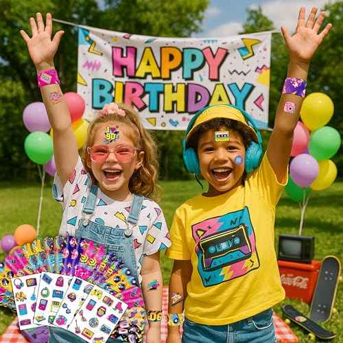 72PCS 80s, 90s Party Set - 48PCS Temporary Tattoos & 24PCS Slap Bracelets - Retro-Themed Birthday Supplies, Baby Shower Gifts, Classroom Rewards & Party Decor for Kids (Boys & Girls)