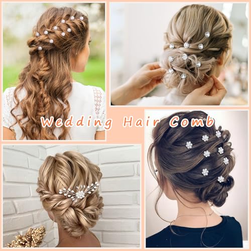 Gingbiss Wedding Hair Accessories Set for Bridal, Silver Pearl Rhinestone Hair Pins Wedding Hair Comb for Brides Bridesmaids Women Girls