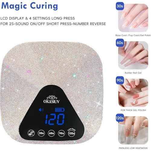 UV LED Nail Lamp with UV Gloves,Magnetic Metal Mirror Base Cordless Nail Dryer, Gel Polish Curing Light with 4 Timers,Touch Control Display,Auto Sensor for Professional Salon & Home