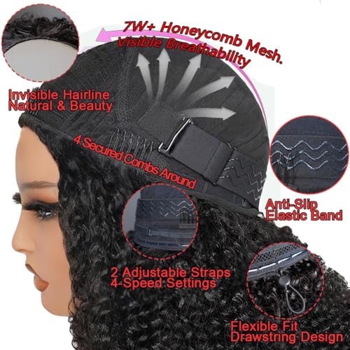 Curly Half Wig 200% Density Kinky Curly Half Wig 3 In 1 Seamless Flip Over Glueless Wigs Human Hair with Drawstring Beginner Friendly Curly Wig Headband Wig for Women Daily Wear