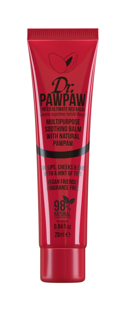 Dr.PAWPAW Tinted Ultimate Red Balm, Multi-Purpose Natural No Fragrance, for Hydrating Lips, Skin, Hair, Cuticles, Nails & Beauty Finishing (25 ml)