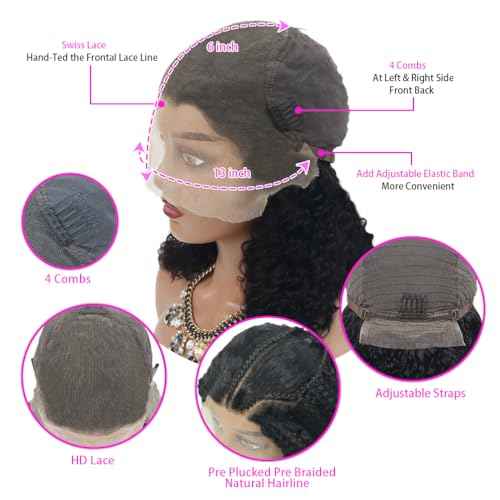 13x6 hd Lace Front Braided Curly Bob Wigs 180% Density 16 Inch Human Hair Deep Wave Wig for Black Women Pre-Plucked Natural Hairline Tangle-Free Easy Install