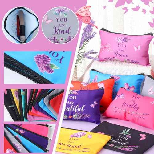 10 Pcs Christmas Christian Gift for Women Faith Religious Makeup Bag Inspirational Christian Gift Bible Verse Scripture Toiletry Bag Canvas Pouch for Xmas Party Stocking Stuffer(Colorful)