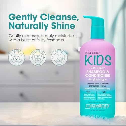 GIOVANNI Eco Chic Kids 2 in 1 Shampoo & Conditioner - For All Hair Types, Salon Quality, Gentle Formula - 16.5 Fl Oz (Pack of 2)