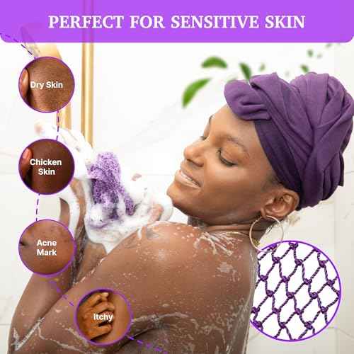 Mother Africa African Net Sponge With Handles Black Owned 3 Pack African Exfoliating Bath Sponge for Shower Washcloth Loofah Knots Gentle Deep Cleansing Back Authentic Scrubber Face & Body Men & Women