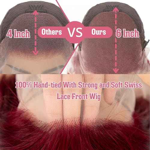 MAKATI 26 Inch 99j Burgundy Lace Front Wigs Human Hair 13x6 HD Transparent Burgundy Wig Human Hair Pre Plucked Body Wave Lace Front Wigs for Black Women