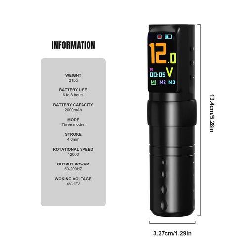 OZER Wireless Tattoo Pen Set 2000mAh Tattoo Gun Kit is Suitable for Professionals to Use It Contains 20 Tattoo Ink Cartridts 8 Colorants 1 Bottle of Black Ink and One Skin Care Practice Aaccessory