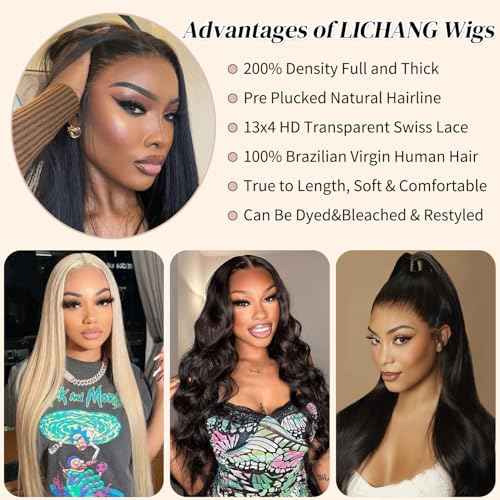 LICHANG 13x4 Lace Front Wigs Human Hair 200 Density 13x4 HD Frontal Human Hair Lace Front Wigs Straight HD Lace Front Wigs Human Hair Straight Glueless Wigs Human Hair Pre Plucked for Women 28 Inch
