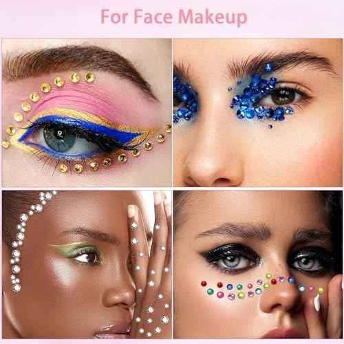Face Gems Kit with Makeup Glue, Hair Gems Colorful Face Jewels Clear Face Rhinestones, Picker Pencil Tweezer and Brush for Face Eye Hair Body Makeup