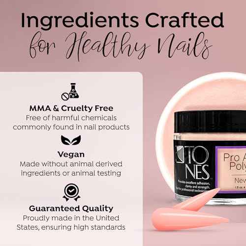 Tones Pro Acrylic Nail Powder, New Pink (Fresh Peach-Toned Pink), (3.5 Fl Oz) - Long-Lasting & Non-Yellowing Polymer for Salon Quality Nail Extensions & 3D Art