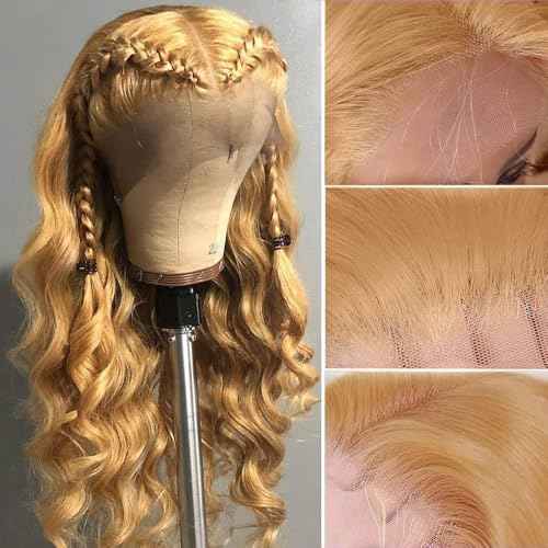 180% Density 13x6 Ash Blonde Lace Frontal Wig Human Hair Honey Blonde Body Wave Lace Frontal Wigs Human Hair 27# Colored Lace Front Wigs For Women Pre Plucked (18inch)