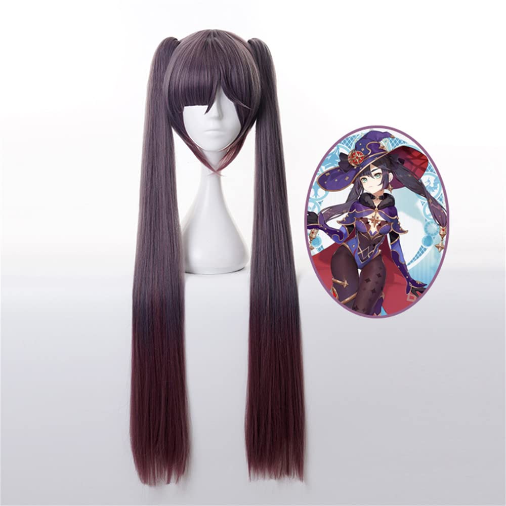 Mystylecos Anime Mona Cosplay Wig Genshin Impact Role Play Wigs Long Black Brown Hair