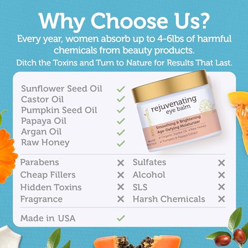 USDA Organic Eye Moisturizer Cream - Rejuvenating and Nourishing Age Defying Balm - Natural Ingredients for Sensitive Skin with Jojoba Oil, Argan Oil for Puffiness, Fine Lines Plus More