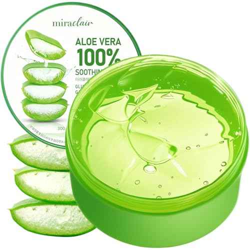 Aloe Vera Gel for Face, Skin, Hair & Sunburn Relief, Made with 100% Pure Aloe Gel for All Skin Types. Made in Korea. 300ml (10.1fl.oz) (1)