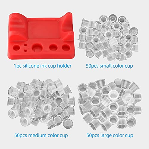 ATOMUS 151pcs Tattoo Ink Caps Kit with 1pc Cup Holder 150pcs Mixed S M L Tattoo Ink Cups 4 Holes Ink Caps Holder for Tattoo Ink Tattoo Supplies Tattoo Sets