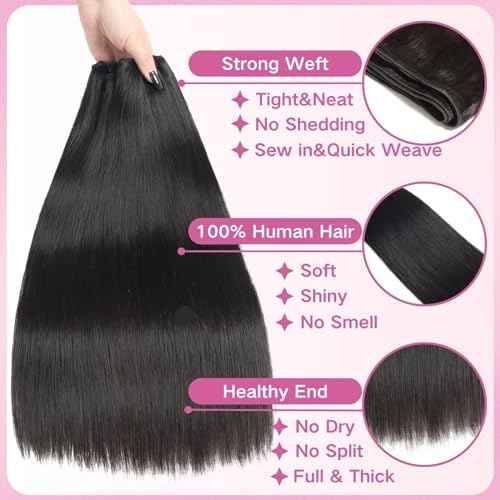 Beauty Queen Brazilian Human Hair Bundles Straight (18 18 18 Inch) 16A Grade 100% Unprocessed Virgin Weave 3 Bundles Straight Thick Remy Hair Extensions for Women Natural Color