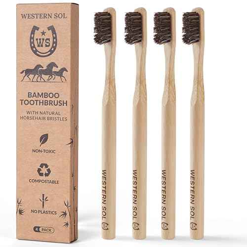 Western SOL Horse Bristle Bamboo Toothbrushes (4-Pack) ? Luxury Toothbrush - Plastic-Free, Biodegradable, Eco-Friendly ? No Chemicals