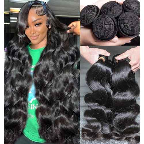 Human Hair Bundles Body Wave 4 Bundles £¨16 18 20 22) 12A Grade 100% Unprocessed Brazilian Virgin Human Hair Body Wave Bundles Double Weft Human Hair Extensions Natural Black Color