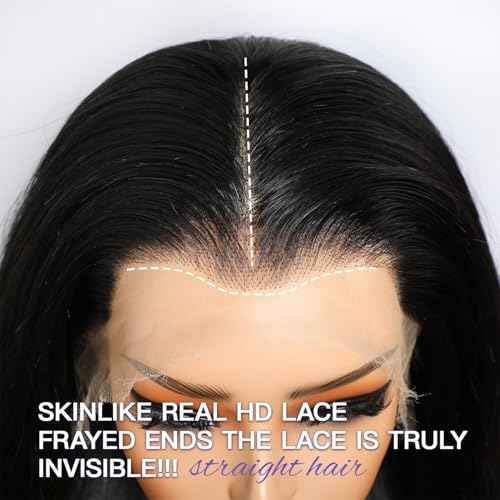 Lemoda 250% Double-Drawn SKINLIKE Real HD Lace Frontal Wigs Straight 13x4 Full Lace Frontal Virgin Human Hair Wigs Frayed Ends Lace Wigs Invisible Lace 0.10mm Ultra-thin Knots Wigs 14Inch