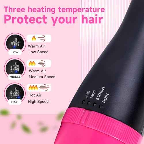 4-in-1 Hair Dryer Brush - Ionic Ceramic Titanium Brush Blow Dryer Hot Air Styler for Frizz-Free Blowouts, Salon Volumizer & Straightener with ALCI Safety Plug, 3 Heat Settings Hot Air Styler