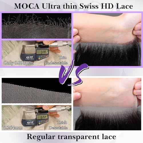 5x5 HD Lace Closure 16 Inch, SKINLIKE 0.095mm Ultra-thin Invisible Real Swiss Lace Closure Only,Straight RAW Virgin Human Hair Single Knot Pre-Plucked with Baby Hair