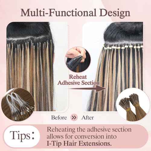 50pcs U Tip Hair Extensions, Micro Ring Human Hair Extensions, Upgraded K Tip Hot Fusion, Long Straight Keratin Extensions, 22 inches, Gold Brown mixed Bleach Blonde, 50g/pack