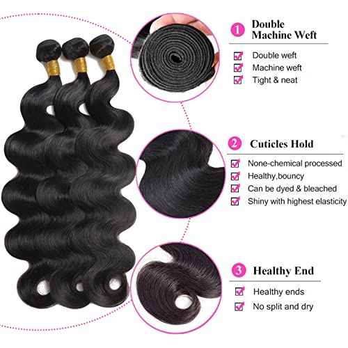 12A Body Wave Bundles Human Hair 22 24 26 Inch 3 Bundles Human Hair Bundles Brazilian Body Wave 100% Unprocessed Virgin Weave Bundles Human Hair Natural Black Color
