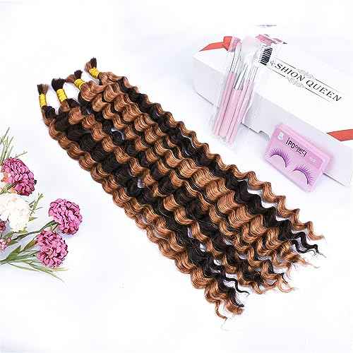 Highlight Deep Wave Bulk Hair Human Braiding Hair for Boho Braids Wet And Wavy Curly No Weft (18 Inch-100G, P2/30)