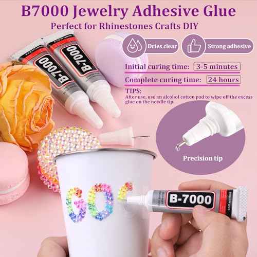 34000Pcs Resin Rhinestones with Tweezers for Crafting, Mixed-Color 3mm Bedazzling Crystal with 1Pcs 10ml B7000 Jewelry Glue for DIY Crafts Clothing Tumblers Shoes Fabric Nail Art