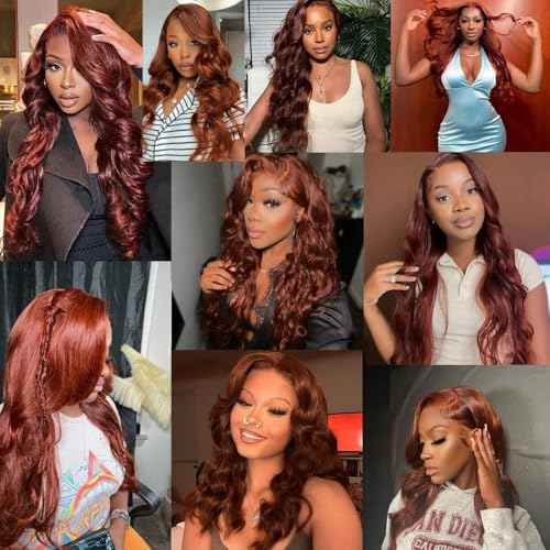 Copper Bundles Human Hair Color 33 Body Wave Bundles 22 24 26 Inch Double Weft Huxowax Peruvian Virgin Soft And Silky Remy Hair Extensions For Woman Auburn Body Wave Bundle 150g