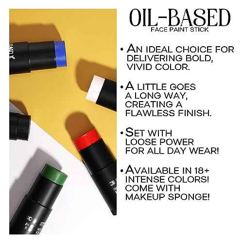CCbeauty Ogre Green Face Paint Stick,Face Painting Kit,Professional Body Paint,Non Toxic SFX Makeup For Shrek Disgust Goblin Halloween Costume Cosplay,Full Coverage Painting Foundation + Makeup Sponge