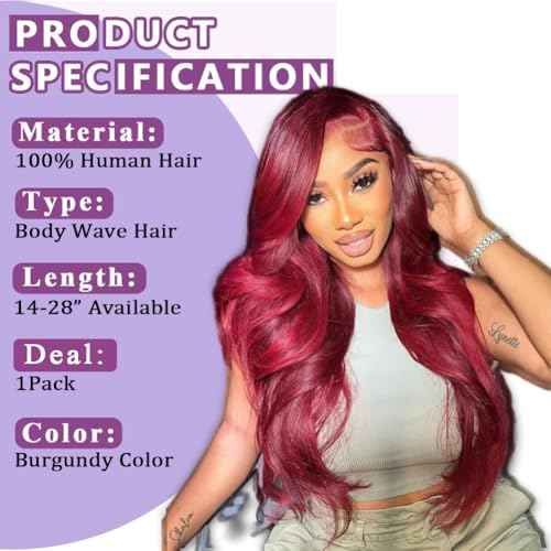 99J Burgundy Human Hair Bundles Body Wave 26 Inch 12A Wine Red Double Weft Brazilian Bundles Human Hair Extensions 1 Pack