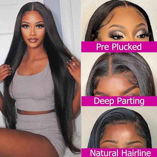 30 Inch Straight Lace Front Wigs Human Hair Pre Plucked 13x4 Hd Transparent Lace Front Human Hair Wigs for Black Women 180% Density Glueless Wigs Human Hair Lace Front Wigs (30 Inch)