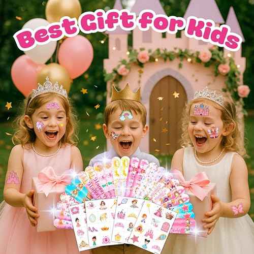 72PCS Little Princess Party Set - 48PCS Temporary Tattoos & 24PCS Slap Bracelets - Cute Birthday Supplies, Baby Shower Gifts, Classroom Rewards & Princess-Themed Decor for Girls