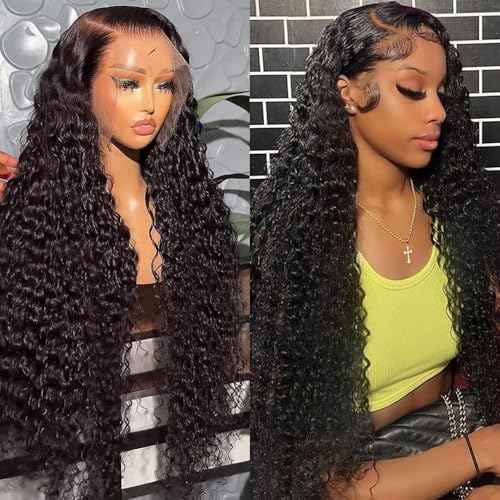 Water Wave Lace Front Wigs Human Hair 13x6 HD Transparent Lace Frontal Wigs Human Hair Pre Plucked 200% Density Water Wave Wig for Black Women Natural Color (13x6 Water Wave Wig, 28 Inch)