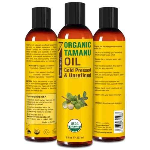 Seven Minerals USDA Organic Tamanu Oil - Big 8oz (240ml) - Cold Pressed & 100% Pure Tamanu Organic for Skin, Face, Hair, & Nails - GMO & Hexane Free Nutrient Dense Carrier Oil that Absorbs Easily
