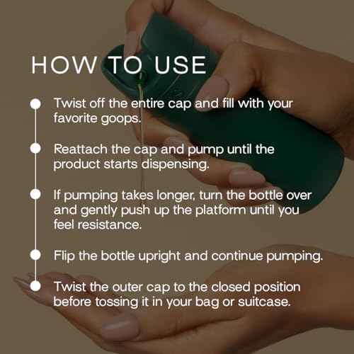 Refillable Toiletry Travel Bottles ? Set of 5 (3.4oz & 1.7oz) Airless Pump Containers for Shampoo, Conditioner, Body, Face ? Leak-Proof, TSA-Approved, Dishwasher Safe- Escapade Green with Gift Box