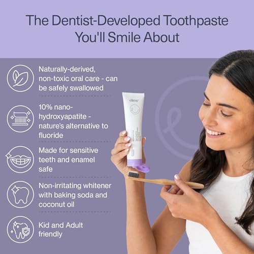 ELIMS Travel Size Nano Hydroxyapatite Toothpaste Fluoride Free - Xylitol Remineralizing Toothpaste for Whitening Sensitive Teeth - Lavender Vanilla Mint Toothpaste for Adults & Kids 1oz