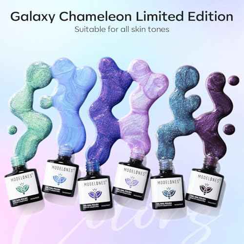 modelones Chameleon Gel Nail Polish Set- 6 Colors Christmas Winter Aurora Shimmer Glitter Gel Polish Kit Blue Green Purple Nail Gel Polish Soak Off LED Nail Lamp Nail Art Gel Kit DIY Salon Gift