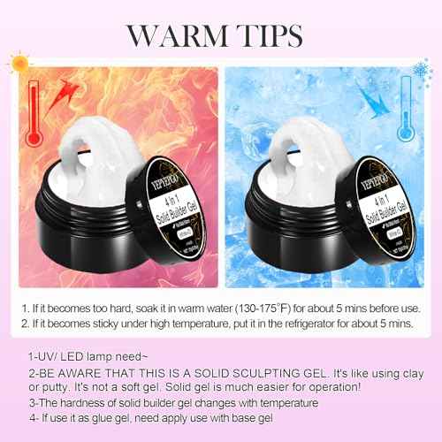 Clear and White Solid Builder Gel for Nails- Non-Stick Hand 3D Sculpting Extension Gel for Nail Art Carving Sculpting Patterns Nail Art Decoration DIY, 30g