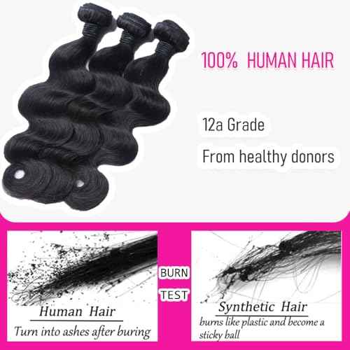 CHEEON Body Wave Bundles Human Hair 16 18 20 Inch Human Hair Bundles 12A Grade Unprocessed Brazilian Virgin Hair Extensions 3 Bundles Deal Natural Black