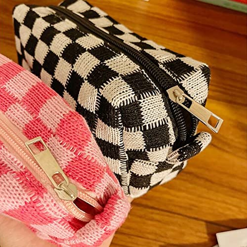 SxoSyo 2 Pcs Cosmetic Bags for Women Makeup Bag Purse Travel Toiletry Zipper Storage Pouch Make up Brushes Organizer for Gifts (Checkered, Pink 2)