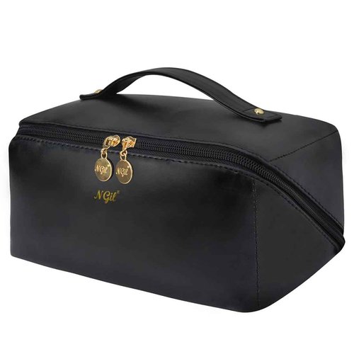 NGIL Travel Toiletry Bag, Makeup Bag, Cosmetic Bag, Portable Travel Makeup Bag, Large Capacity Cosmetic Organizer for Women, FREE COMPACT MIRROR INCLUDED (Black, Large)
