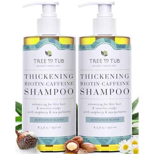 Tree to Tub Biotin Fine Hair Thickening Shampoo for Thicker, Fuller Volume - Gentle Volumizing Sulfate Free Argan Oil Shampoo for Women & Men w/Caffeine, Organic Saw Palmetto, All Natural Tea Tree